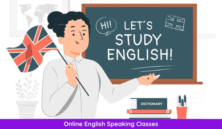 animated image of english teacher with title online english speaking classes