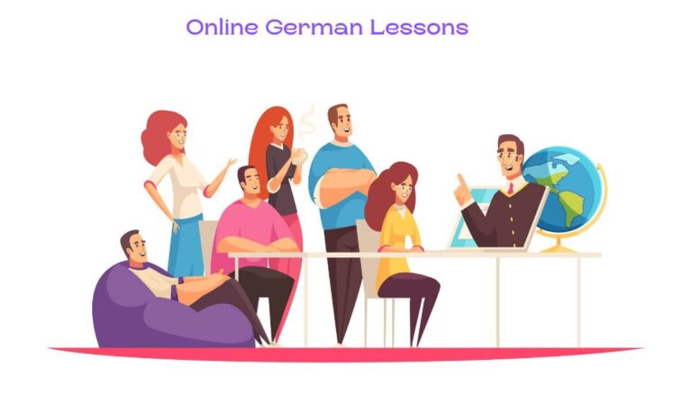 animated image of group of students taking online german lessons