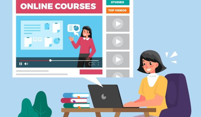 animated image of woman studying online course