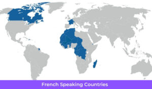 image of world map with french speaking countries highlighted